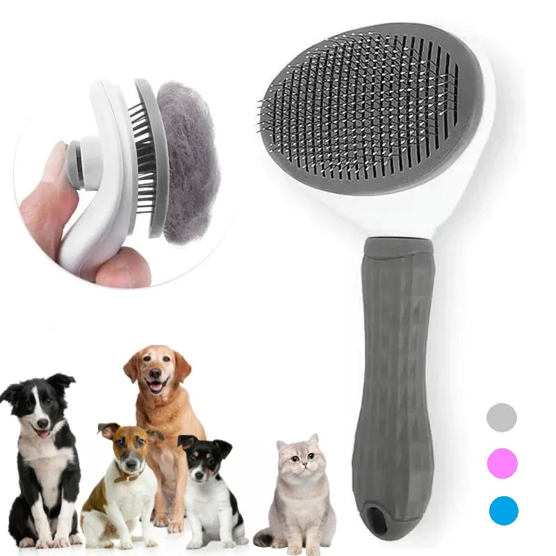 Self-Cleaning Pet Hair Removal Comb and Slicker Brush for Cats and Dogs - Grooming Accessories