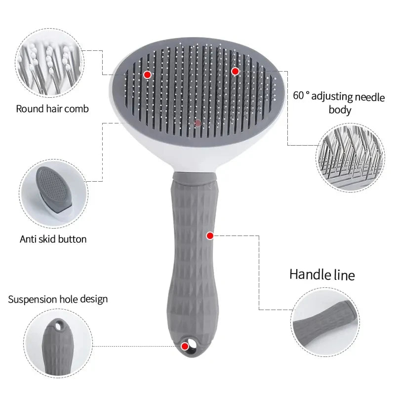 Self-Cleaning Pet Hair Removal Comb and Slicker Brush for Cats and Dogs - Grooming Accessories
