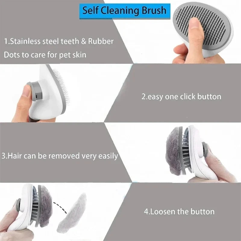 Self-Cleaning Pet Hair Removal Comb and Slicker Brush for Cats and Dogs - Grooming Accessories